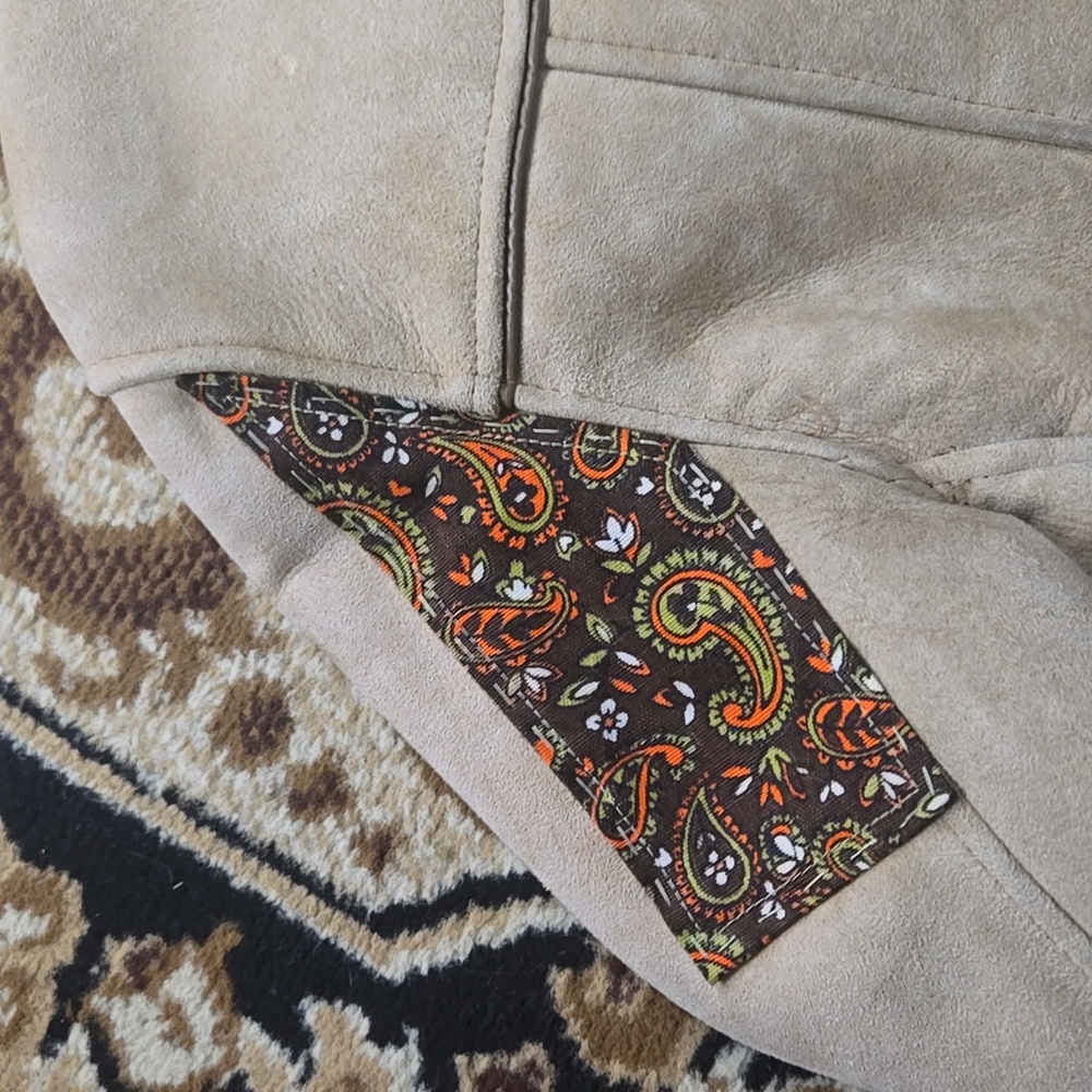 70s Suede Jacket Leather Coat Mouton Shearling Lining 1970 Retro Boho Hippie - Picture 9 of 17